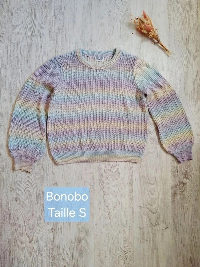 Jersey de mujer con cuello redondo a rayas en colores pastel arcoíris tie and dye Bonobo - Talla S – photo 2